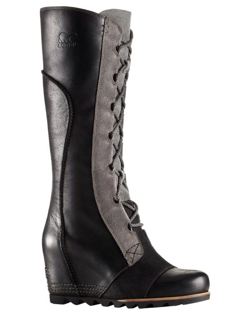 EUC Sorel Women's Cate The Great Black and Gray Lace-Up Tall Boot Sz 6